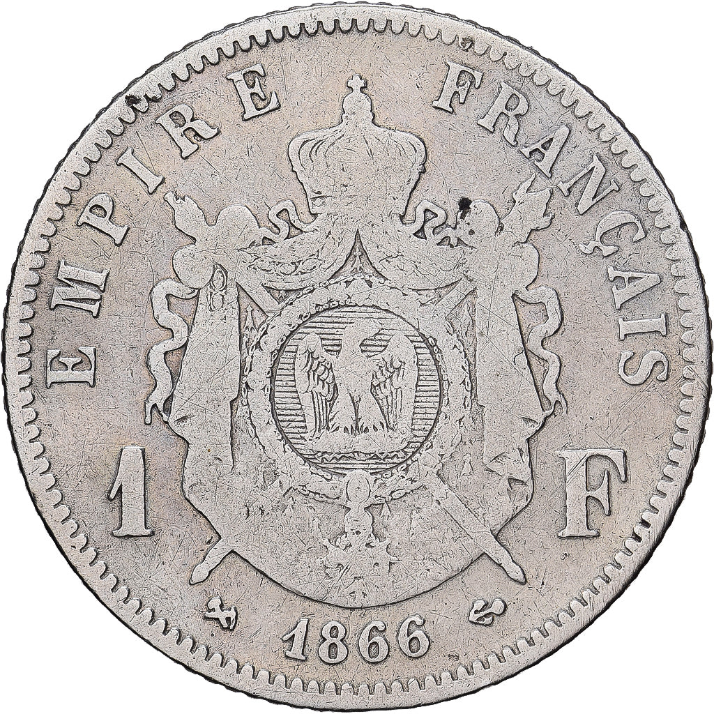Francia, Napoleon III, Franc, 1866, Bordeaux, Plata, BC, Gadoury:463, KM:806.3