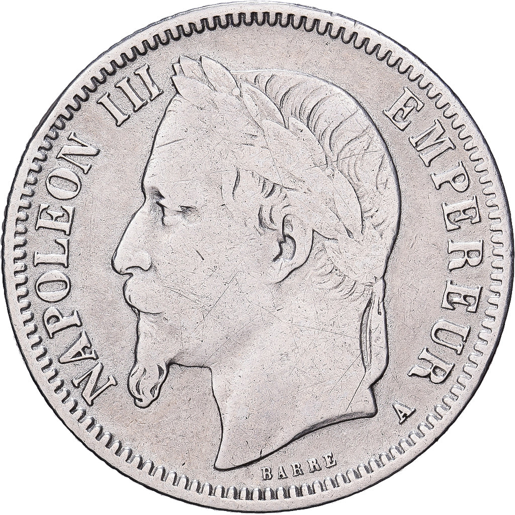 Francia, Napoleon III, Franc, 1868, Paris, Plata, BC+, Gadoury:463, KM:806.1