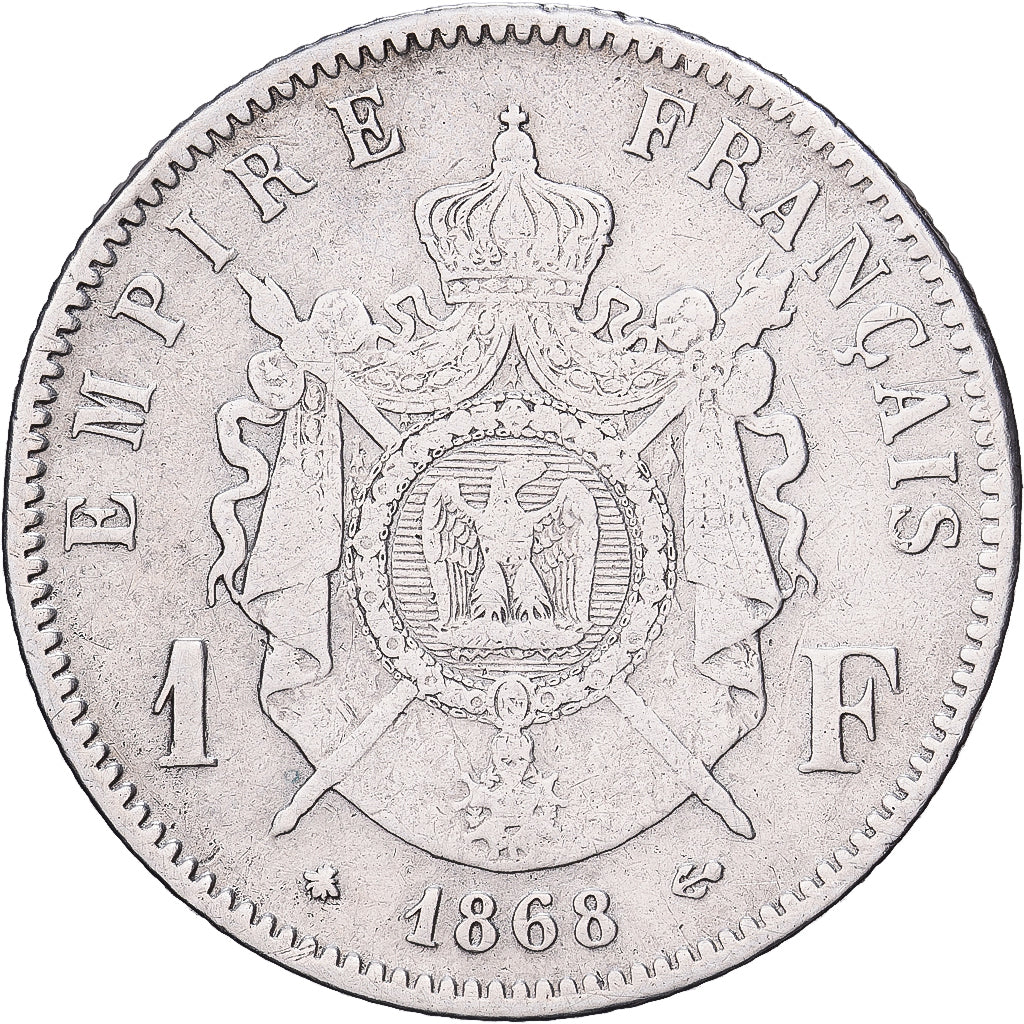 Francia, Napoleon III, Franc, 1868, Paris, Plata, BC+, Gadoury:463, KM:806.1