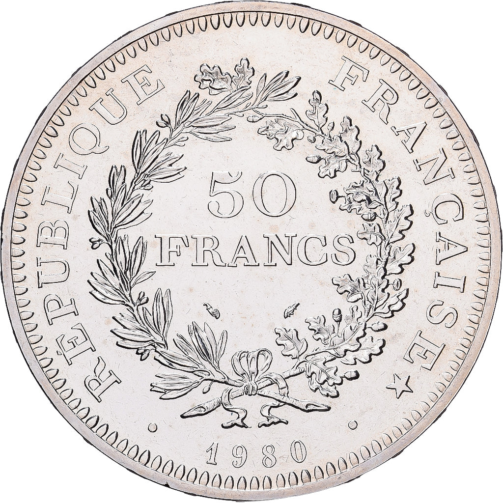 France, 50 Francs, Hercule, 1980, Paris, Rare, Argent, FDC, Gadoury:882