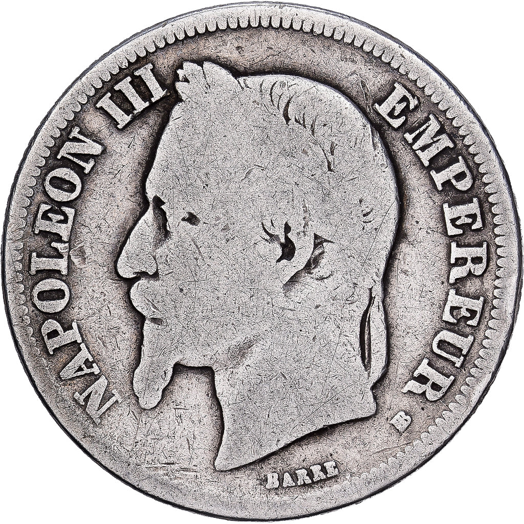 Francia, Napoleon III, 2 Francs, 1868, Strasbourg, Plata, BC, Gadoury:527