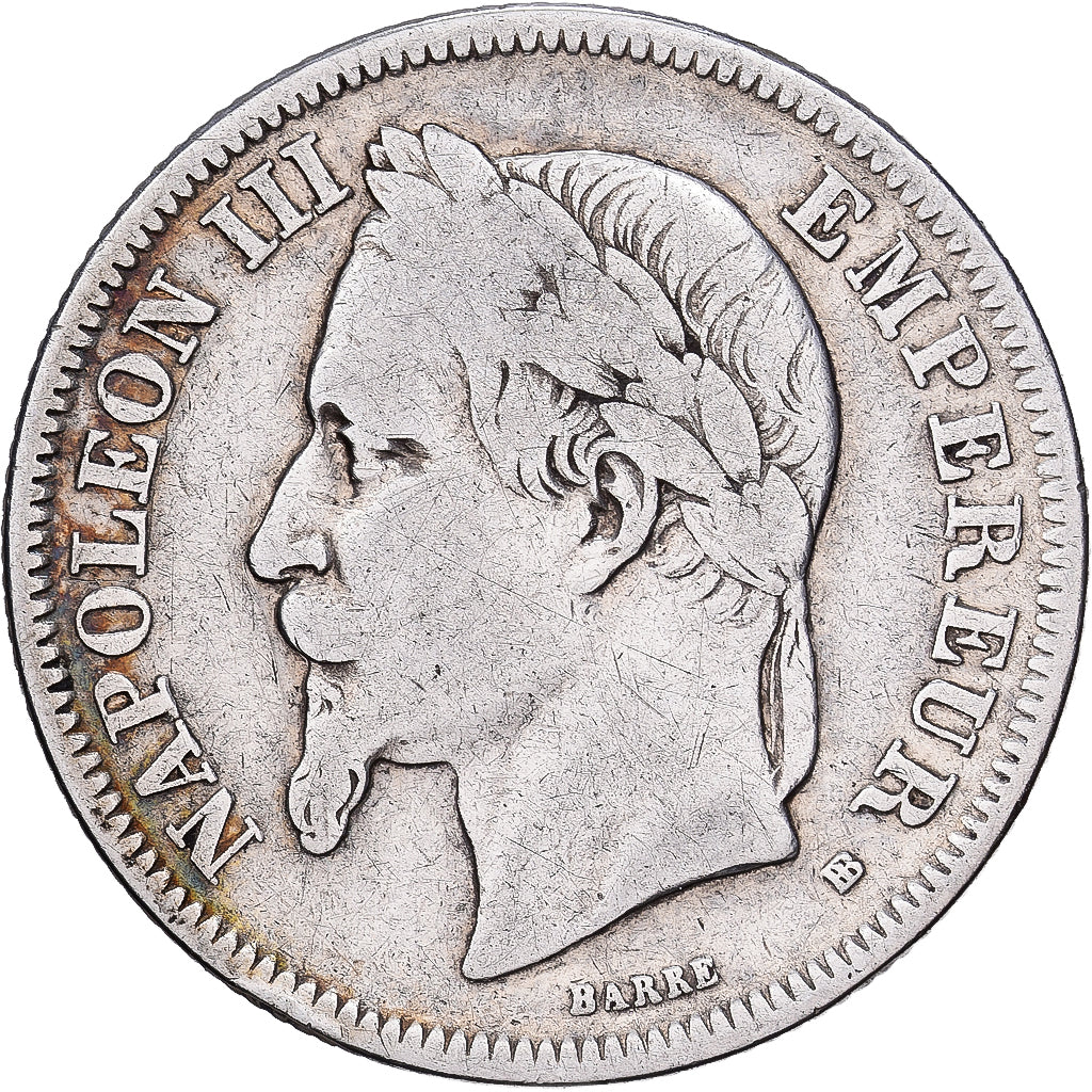 France, Napoléon III, 2 Francs, 1866, Strasbourg, Argent, TB, Gadoury:527