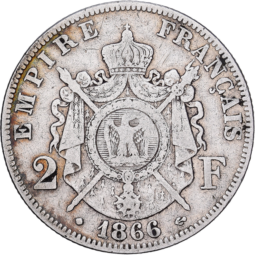France, Napoléon III, 2 Francs, 1866, Strasbourg, Argent, TB, Gadoury:527