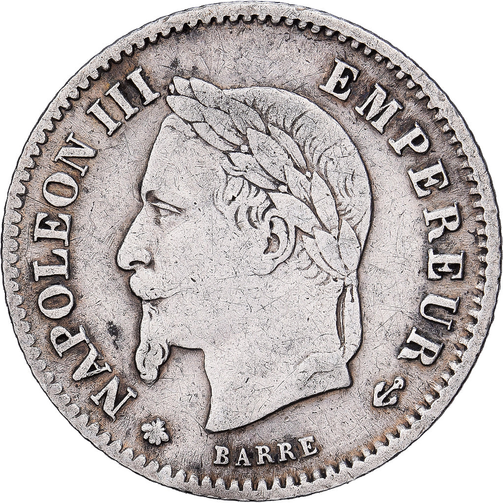 França, Napoleon III, 20 Centimes, 1867, Paris, Prata, EF(40-45), Gadoury:309