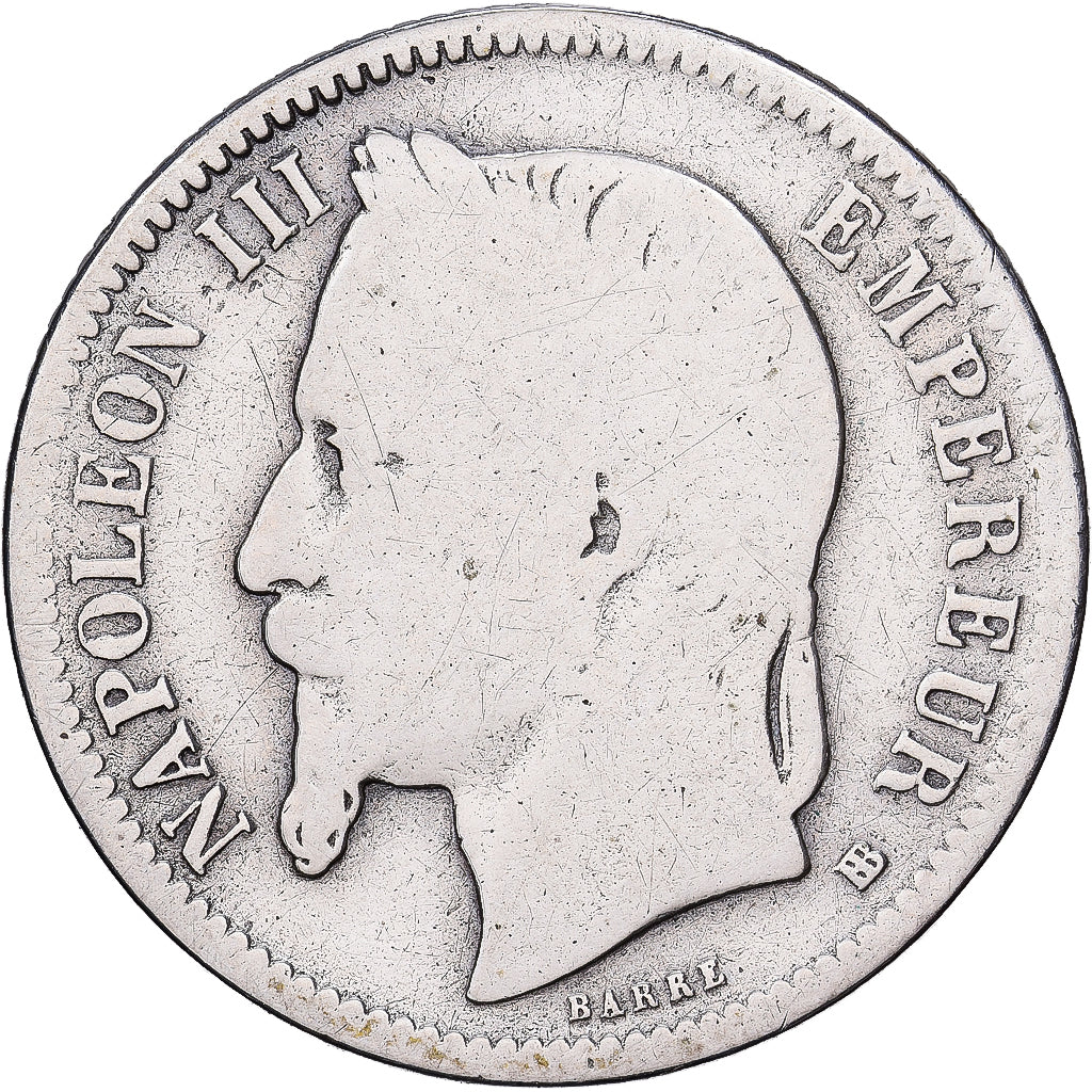 Francia, Napoleon III, Franc, 1868, Strasbourg, Plata, BC, Gadoury:463, KM:806.2