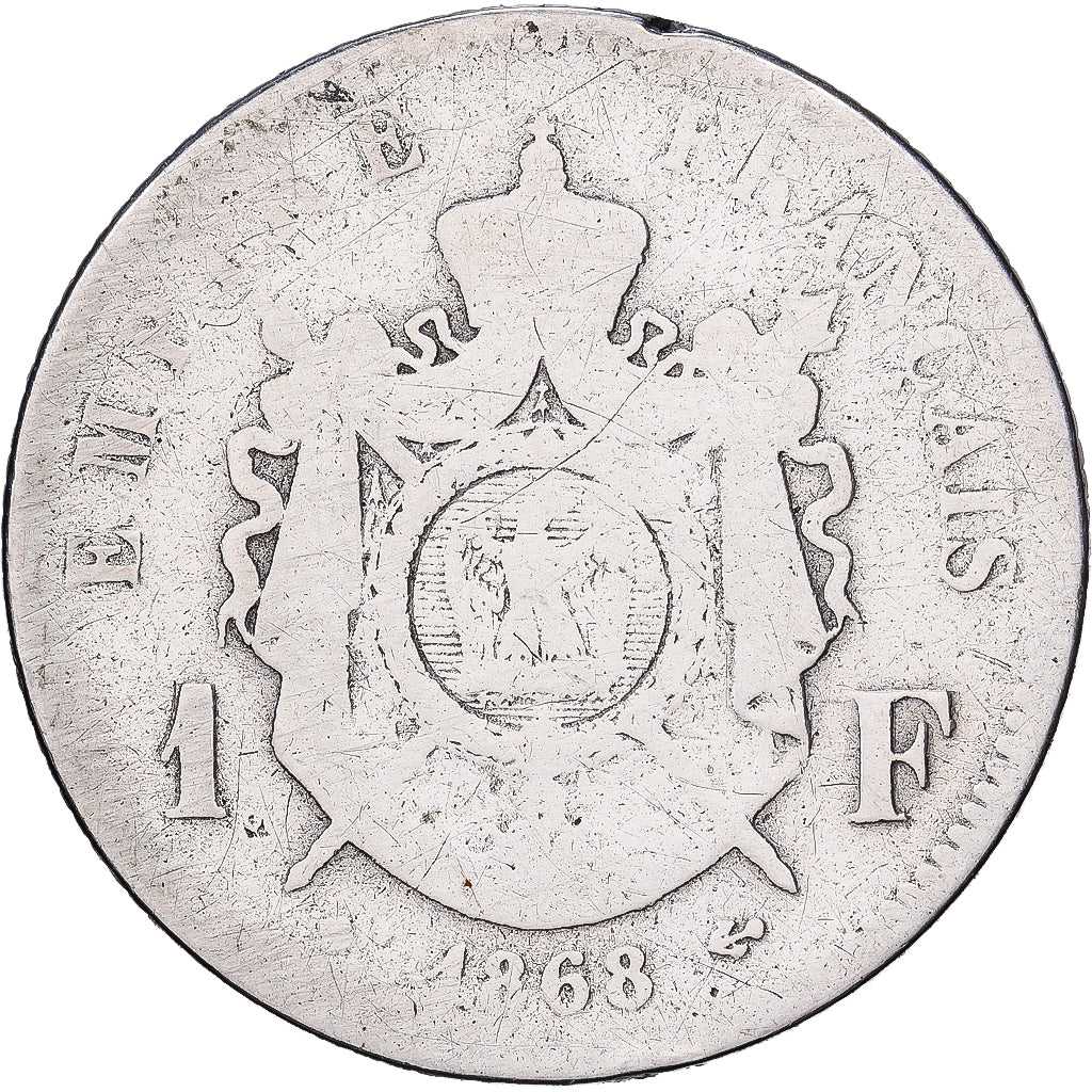 Francia, Napoleon III, Franc, 1868, Strasbourg, Plata, BC, Gadoury:463, KM:806.2