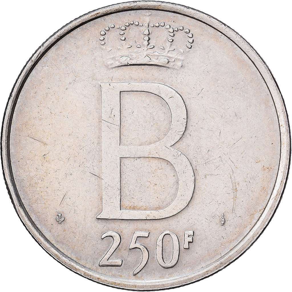 Belgio, Baudouin I, 250 Francs, 250 Frank, 1976, Brussels, Large B, Argento