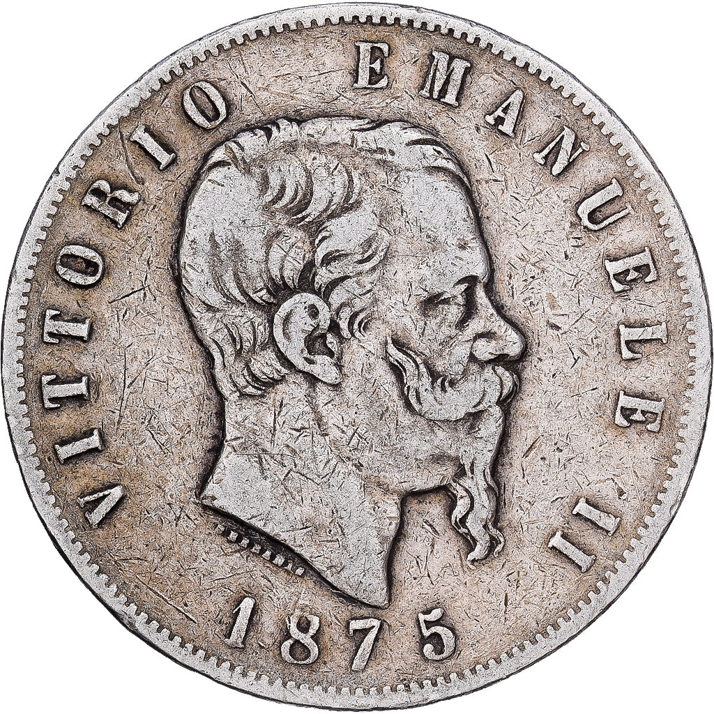 Włochy, Vittorio Emanuele II, 5 Lire, 1875, Milan, Srebro, VF(30-35), KM:8.3