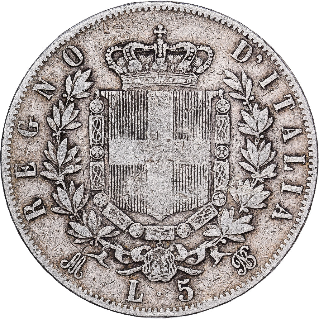 Włochy, Vittorio Emanuele II, 5 Lire, 1875, Milan, Srebro, VF(30-35), KM:8.3