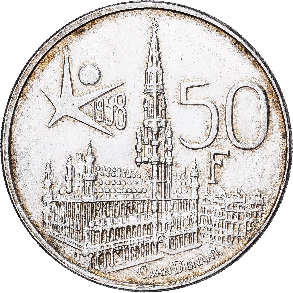Bélgica, Baudouin I, 50 Francs, 50 Frank, 1958, Brussels, Prata, AU(55-58)