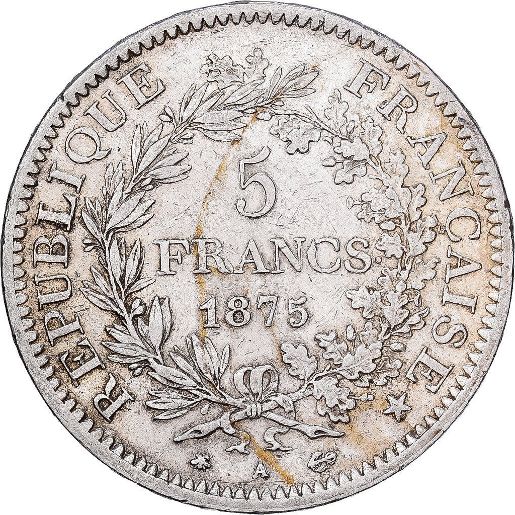 França, 5 Francs, Hercule, 1875, Paris, Prata, EF(40-45), Gadoury:745a