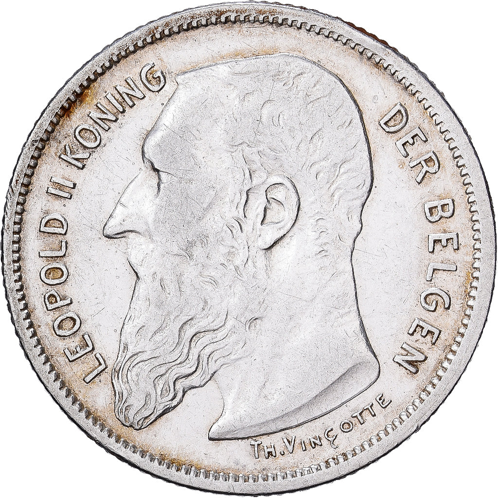 Belgia, Leopold II, 2 Francs, 2 Frank, 1904, Brussels, Srebro, EF(40-45), KM:59