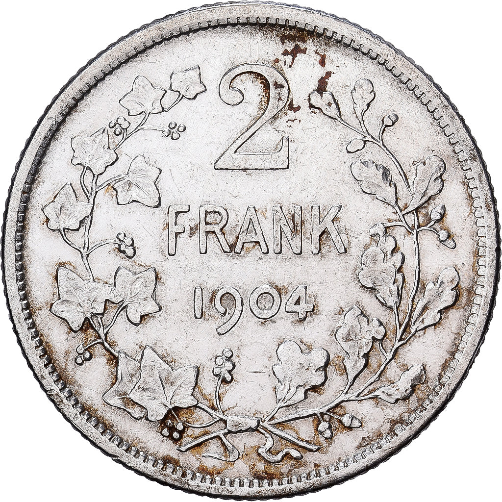 Belgia, Leopold II, 2 Francs, 2 Frank, 1904, Brussels, Srebro, EF(40-45), KM:59