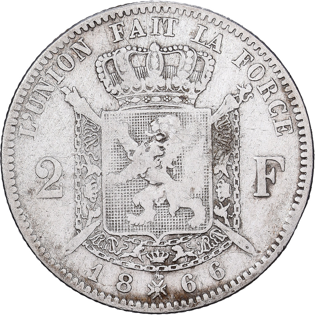 Belgique, Leopold II, 2 Francs, 2 Frank, 1866, Bruxelles, Argent, B+, KM:30.2