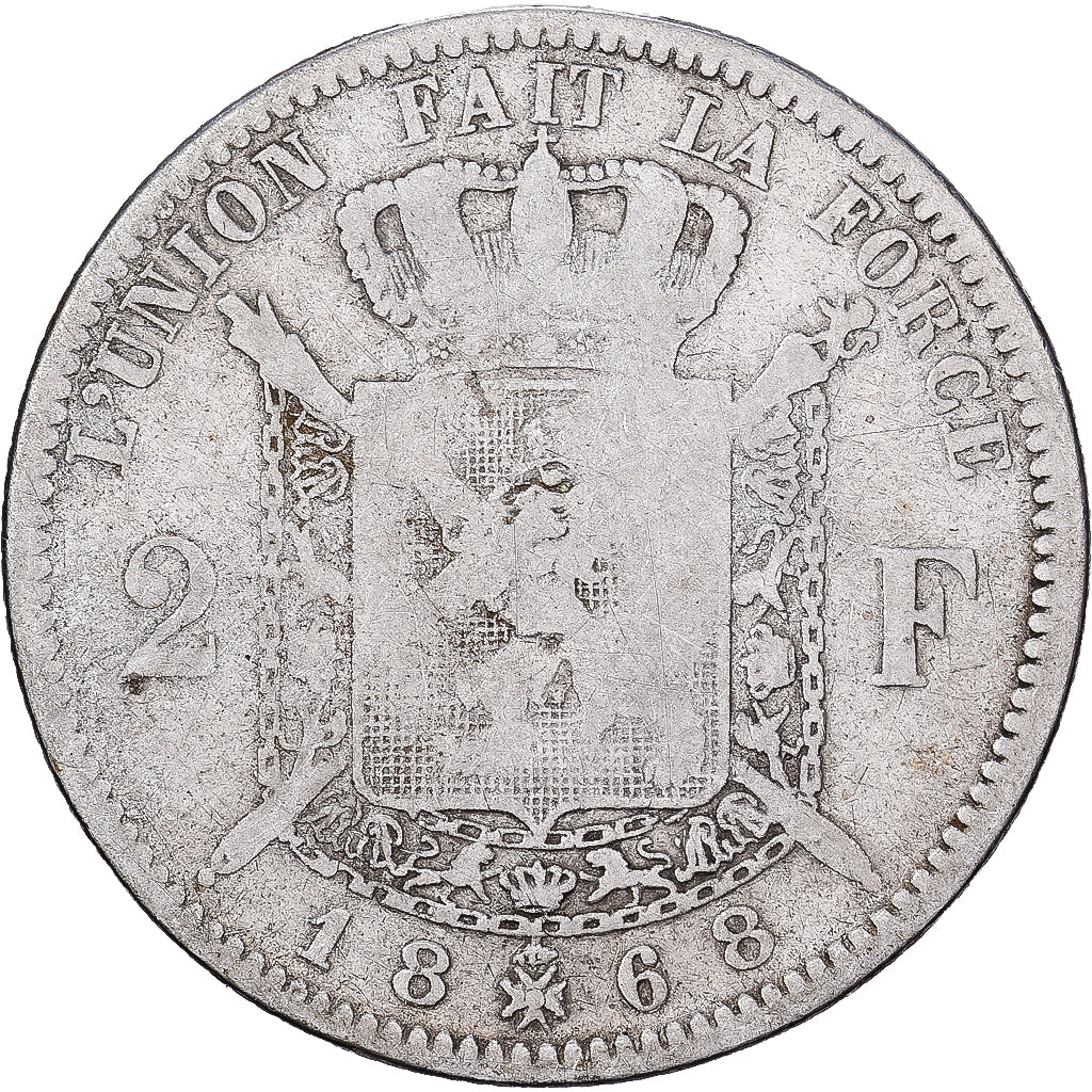 Belgique, Leopold II, 2 Francs, 2 Frank, 1868, Bruxelles, Argent, B+, KM:30.2