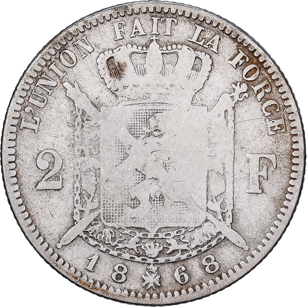 Belgique, Leopold II, 2 Francs, 2 Frank, 1868, Bruxelles, Argent, B+, KM:30.2
