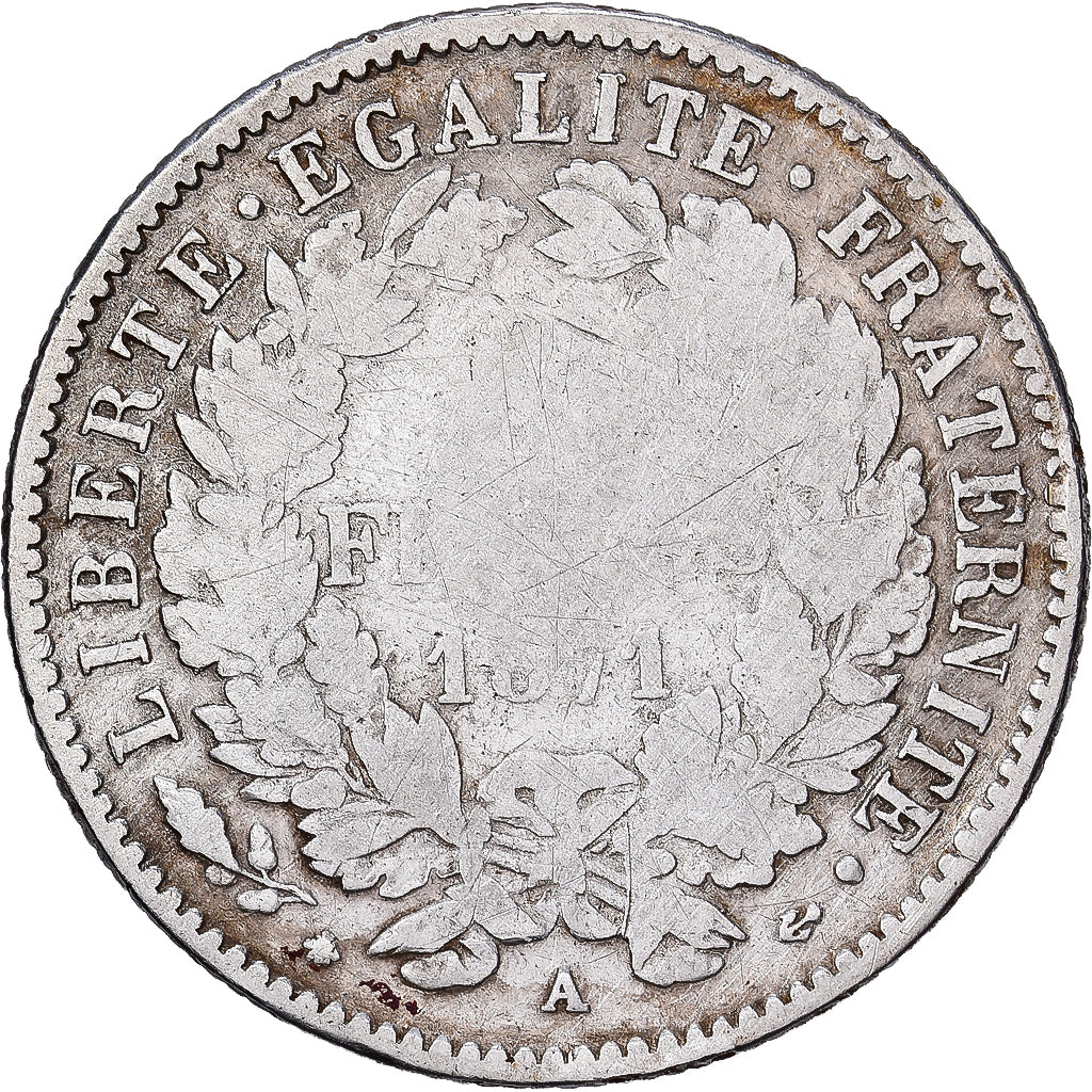 France, 2 Francs, Cérès, 1871, Paris, grand A, Silver, F(12-15), Gadoury:530
