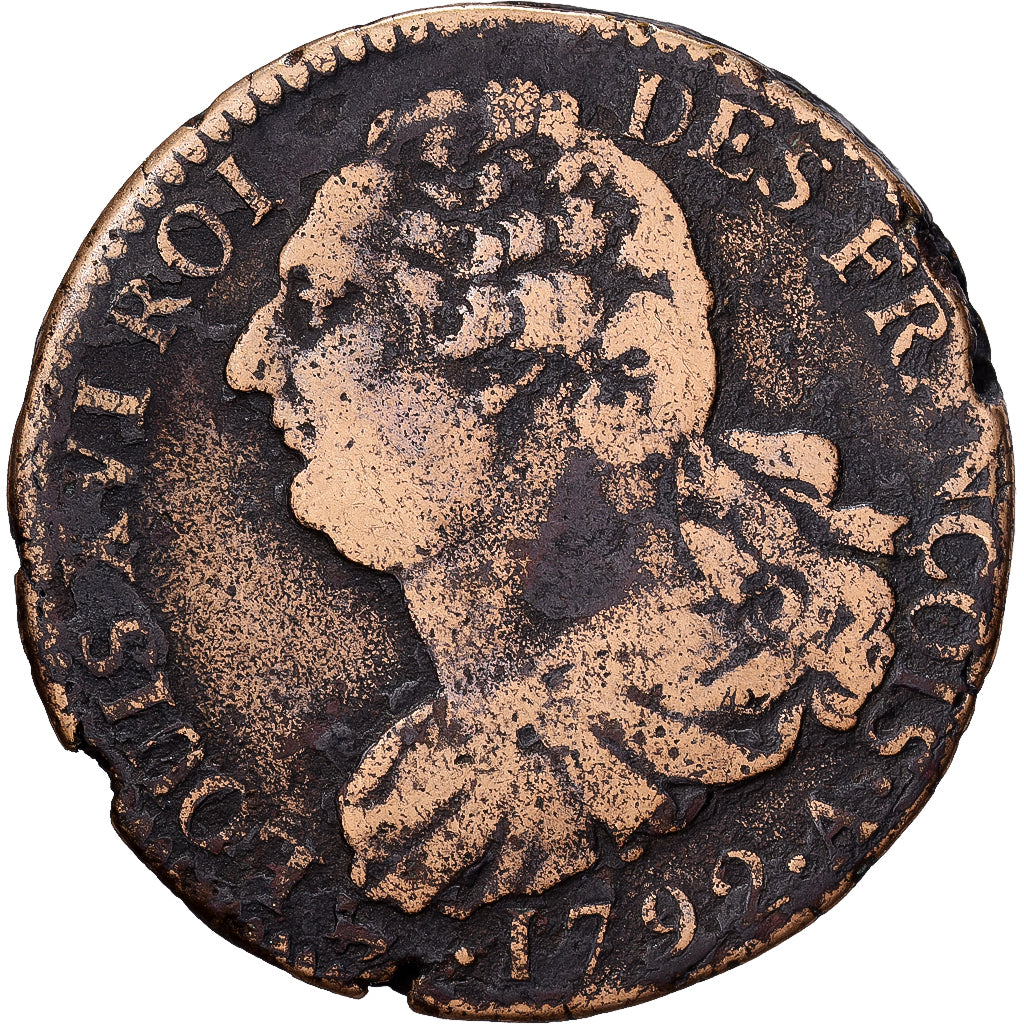 France, Louis XVI, 2 sols françois, 1792 / AN 4, Paris, Bronze