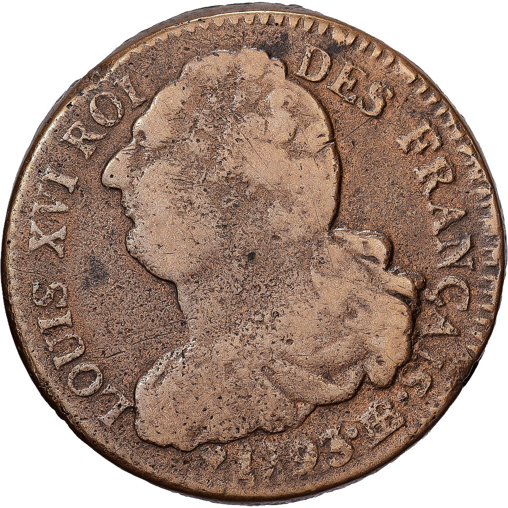 Francia, Louis XVI,  2 sols français, 1793 / AN 5, Strasbourg, Bronce
