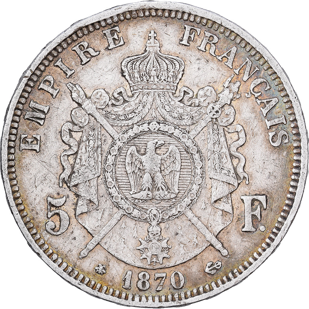 France, Napoléon III, 5 Francs, 1870, Paris, Argent, TTB, Gadoury:739, KM:799.1