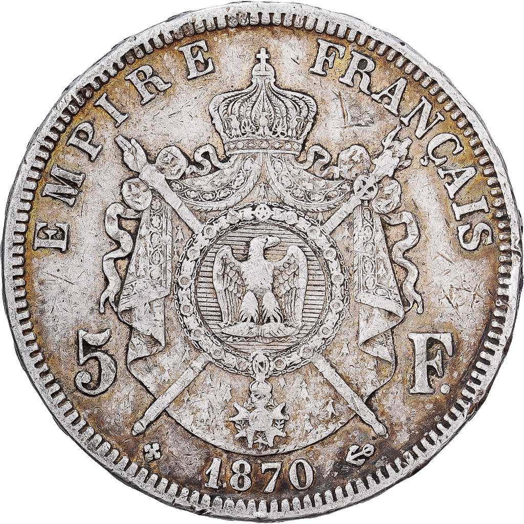 France, Napoléon III, 5 Francs, 1870, Strasbourg, Argent, TTB, Gadoury:739