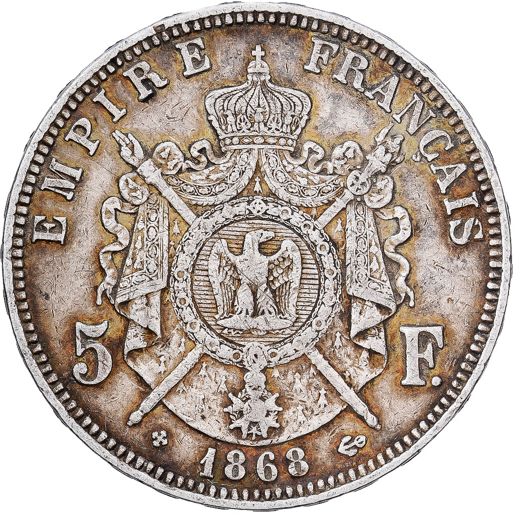 France, Napoleon III, 5 Francs, 1868, Strasbourg, Silver, EF(40-45)