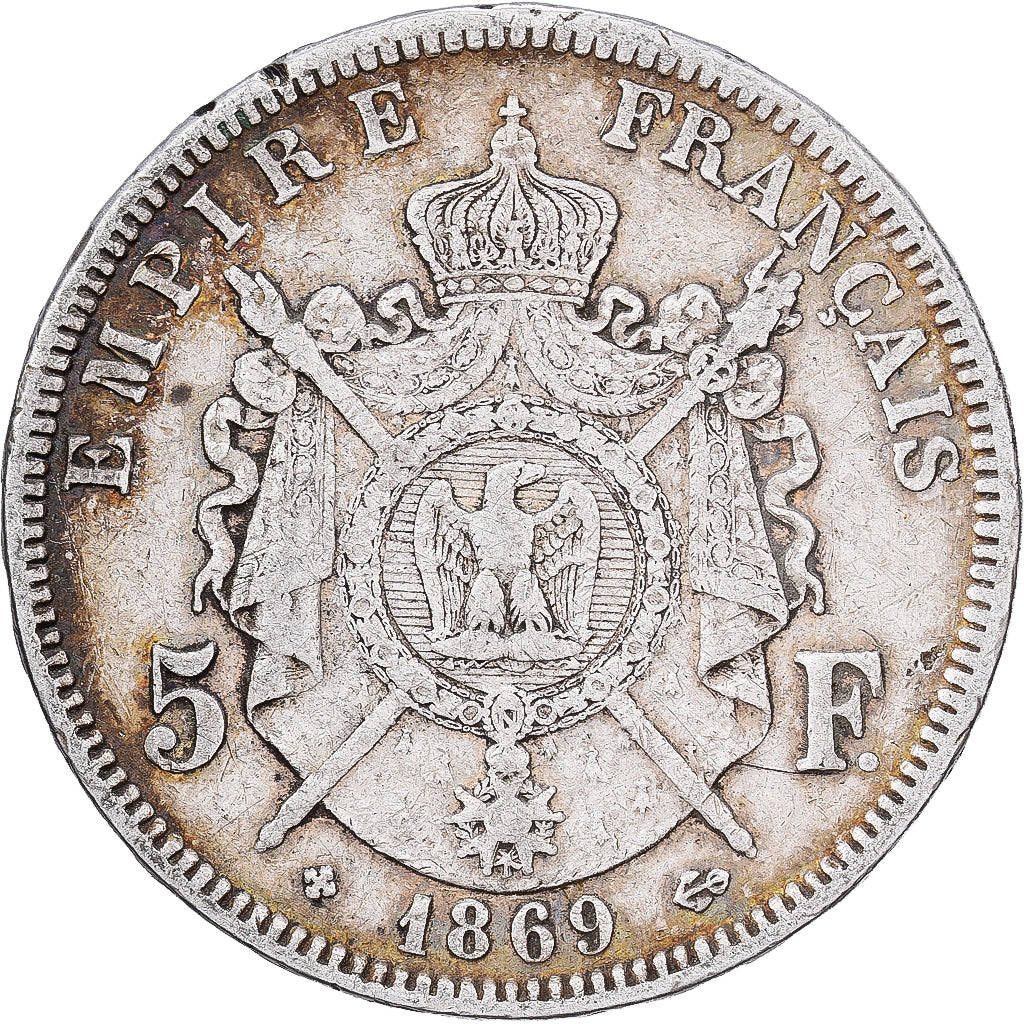 France, Napoléon III, 5 Francs, 1869, Strasbourg, Argent, TTB, Gadoury:739