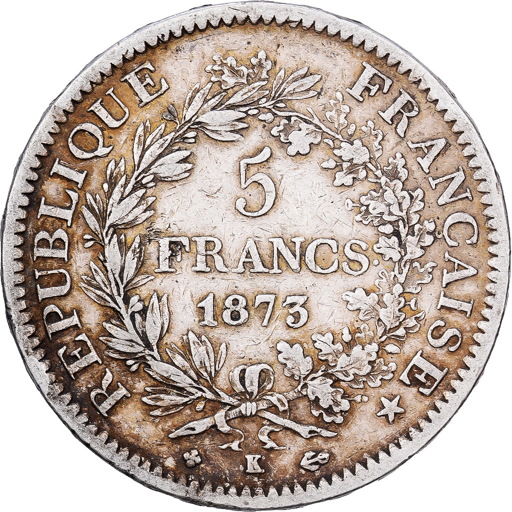 Francia, 5 Francs, Hercule, 1873, Bordeaux, Plata, BC+, Gadoury:745a, KM:820.2
