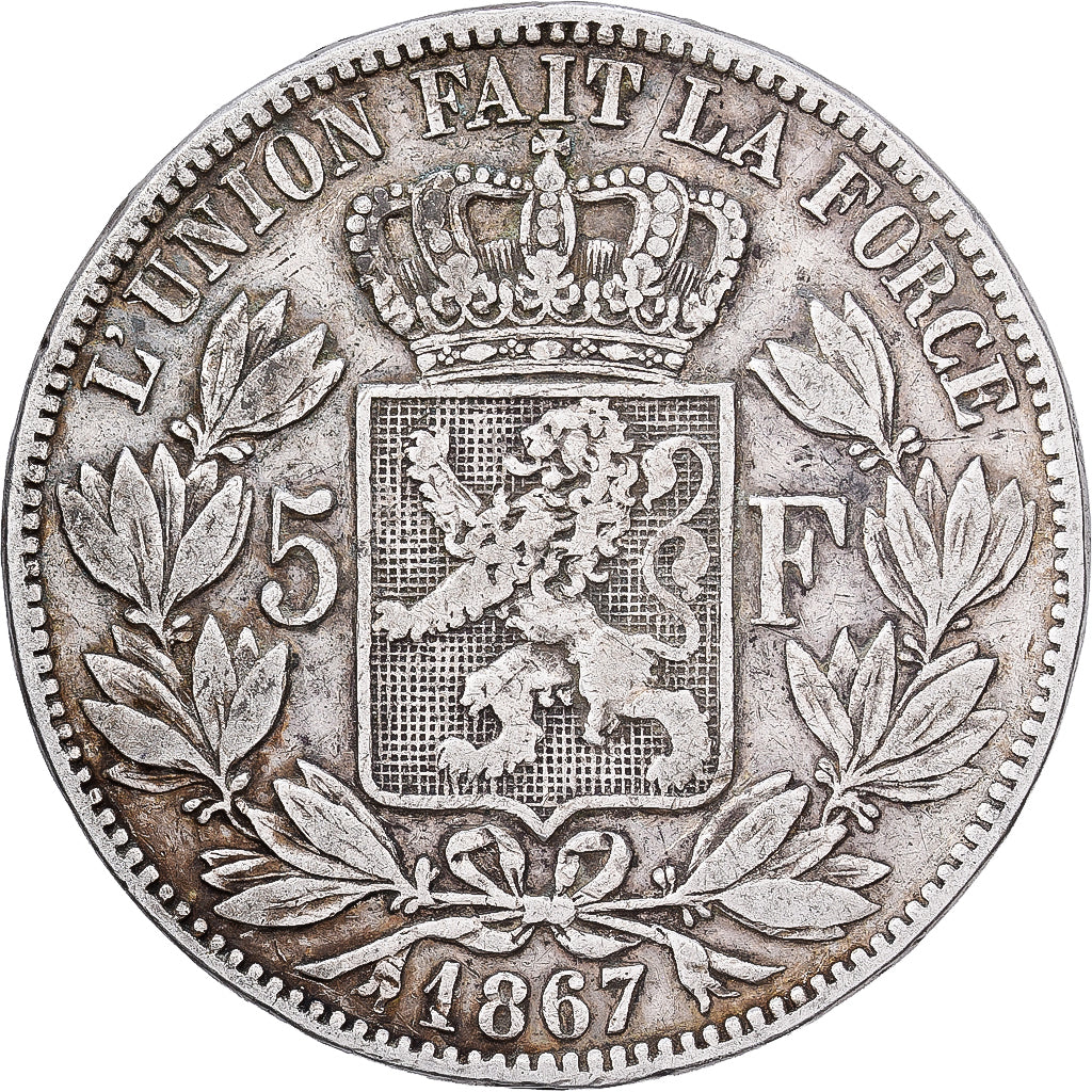 Belgium, Leopold II, 5 Francs, 5 Frank, 1867, Brussels, Silver, VF(30-35), KM:24