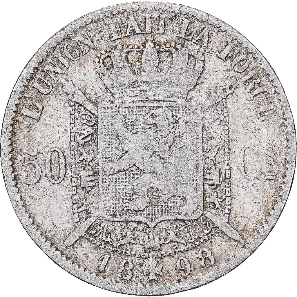 Bélgica, Leopold II, 50 Centimes, 1898, Brussels, Prata, VF(20-25), KM:26