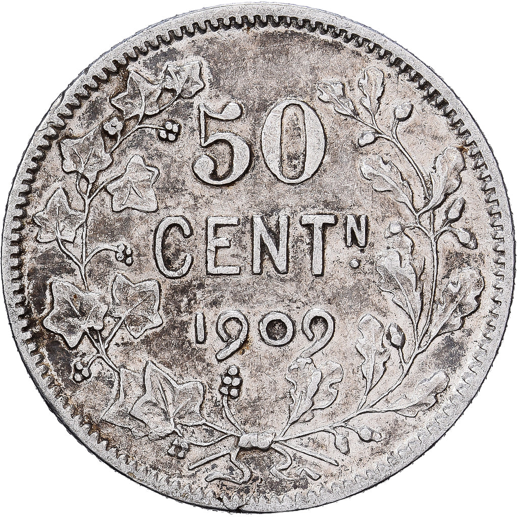 Belgien, Leopold II, 50 Centimes, 1909, Brussels, Silber, S+, KM:60.1