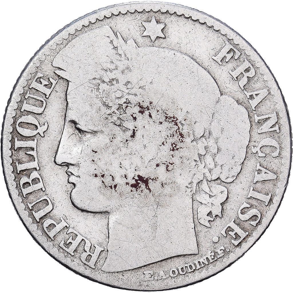 Francja, 50 Centimes, Cérès, 1871, Bordeaux, Srebro, F(12-15), Gadoury:419