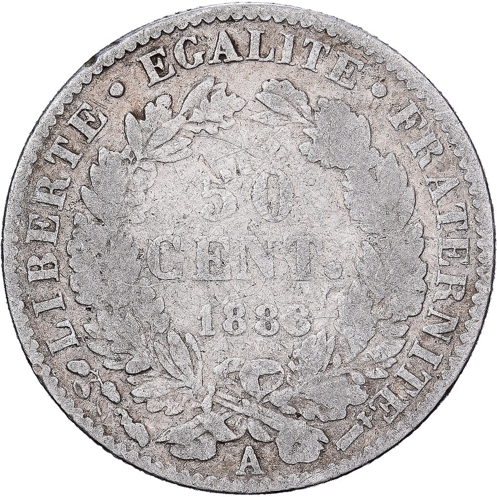 Francja, 50 Centimes, Cérès, 1888, Paris, Srebro, F(12-15), Gadoury:419a