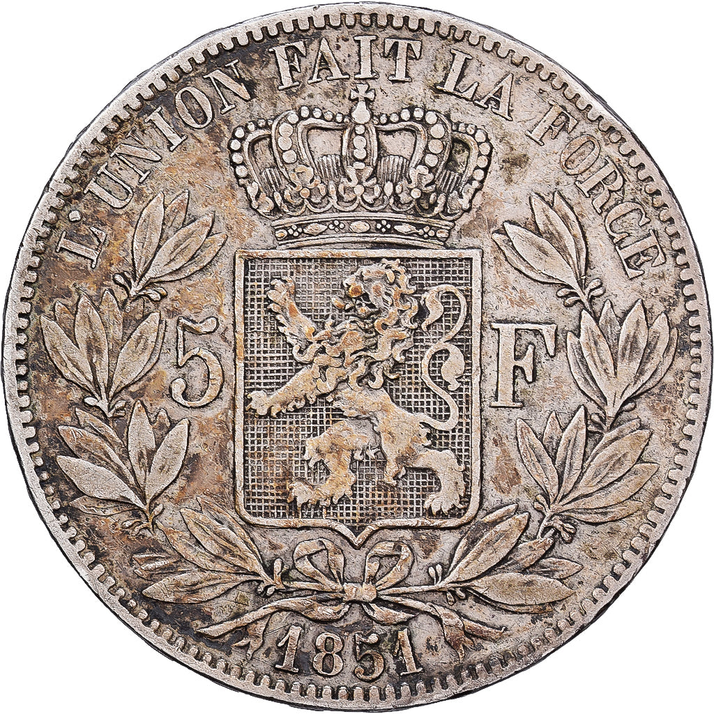 Belgien, Leopold I, 5 Francs, 5 Frank, 1851, Brussels, Silber, SS, KM:17