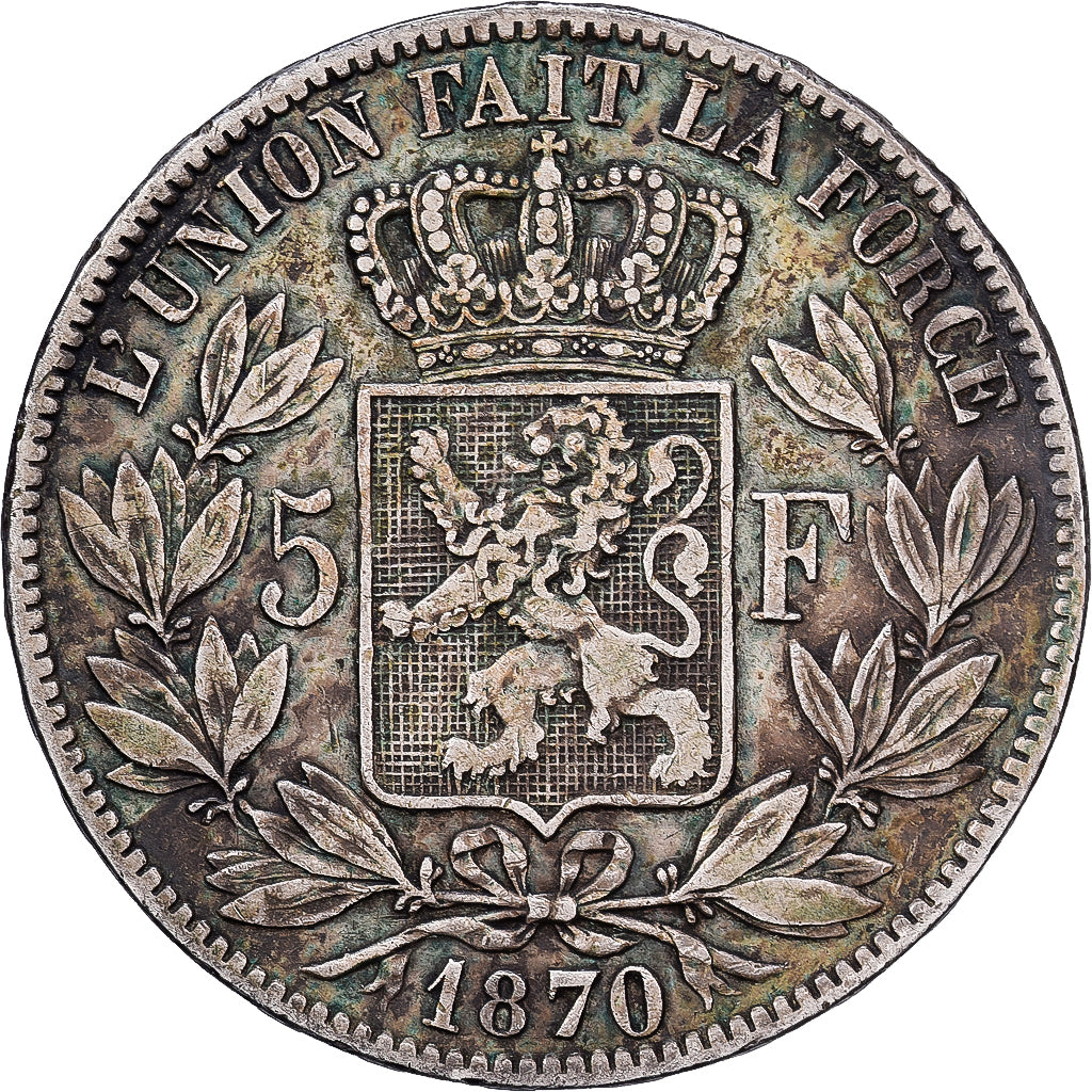 Belgium, Leopold II, 5 Francs, 5 Frank, 1870, Brussels, Silver, EF(40-45), KM:24