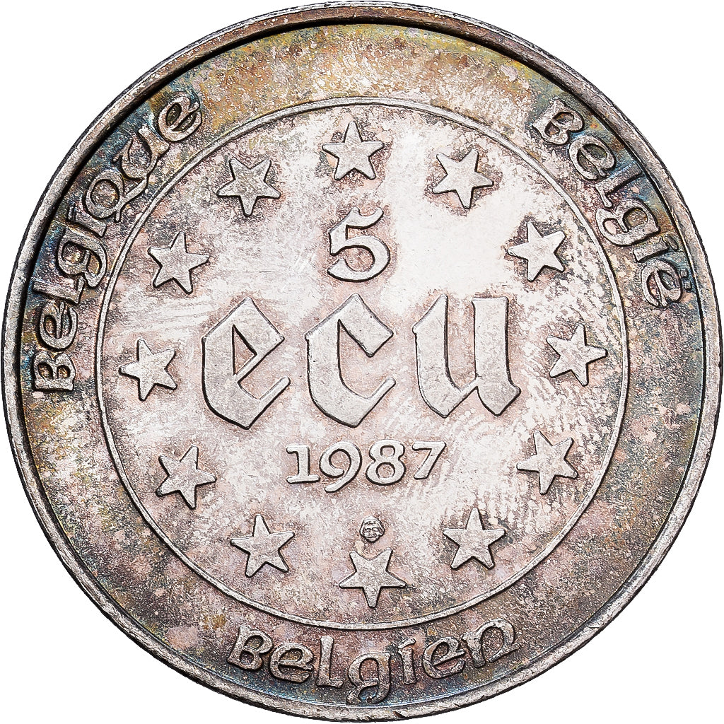 Belgium, Baudouin I, 5 Ecu, 1987, Brussels, Silver, AU(55-58), KM:166
