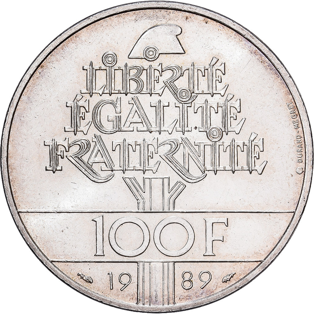 Francia, 100 Francs, Droits de l'Homme, 1989, Paris, Argento, SPL, Gadoury:904
