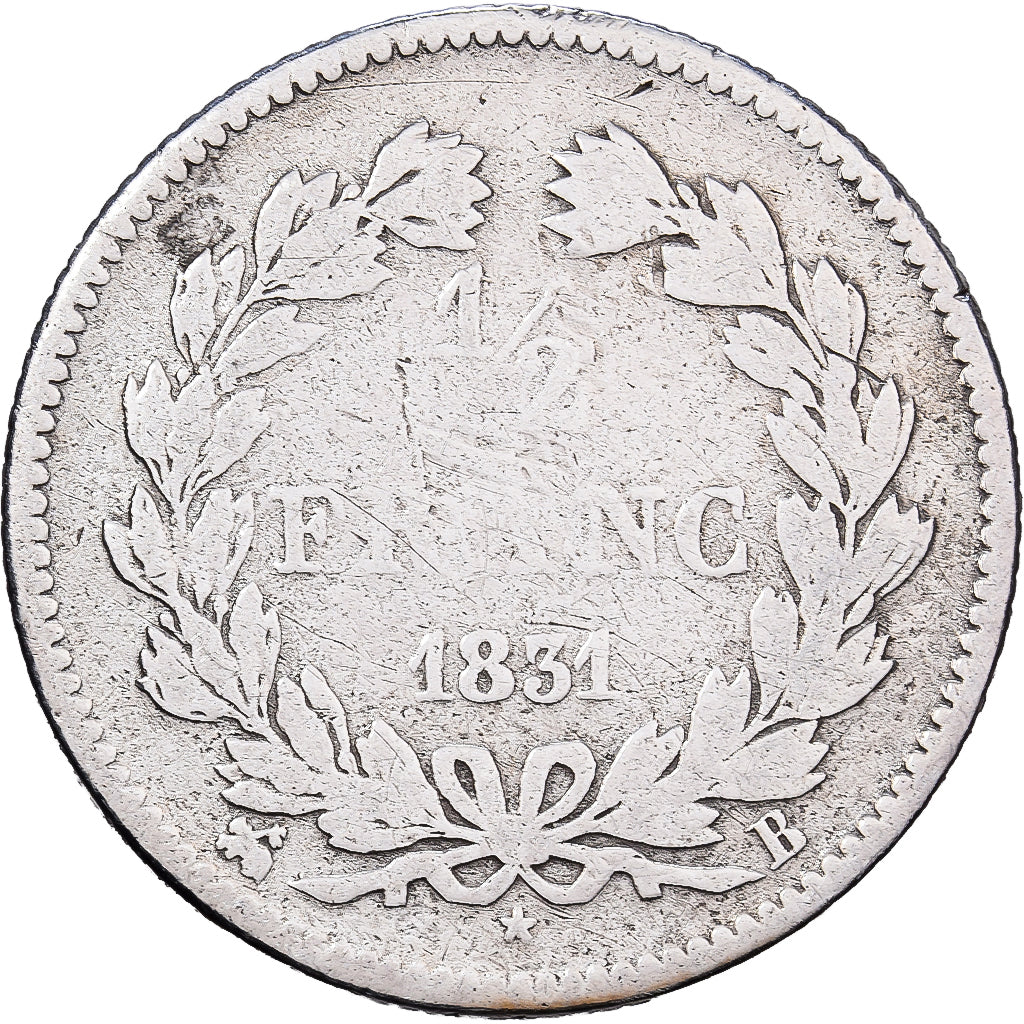 Francja, Louis Philippe I, 1/2 Franc, 1831, Rouen, Srebro, VG(8-10)