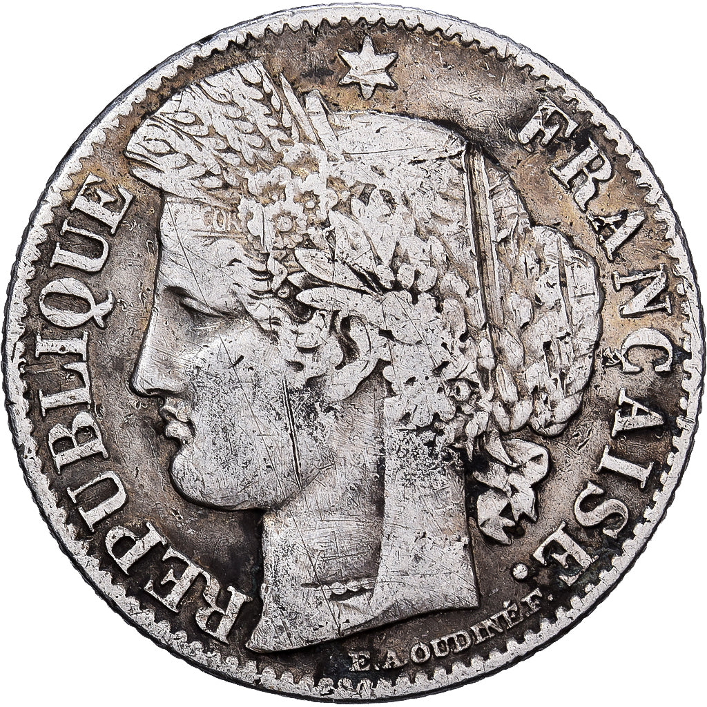 Francja, 50 Centimes, Cérès, 1871, Bordeaux, Srebro, F(12-15), Gadoury:419