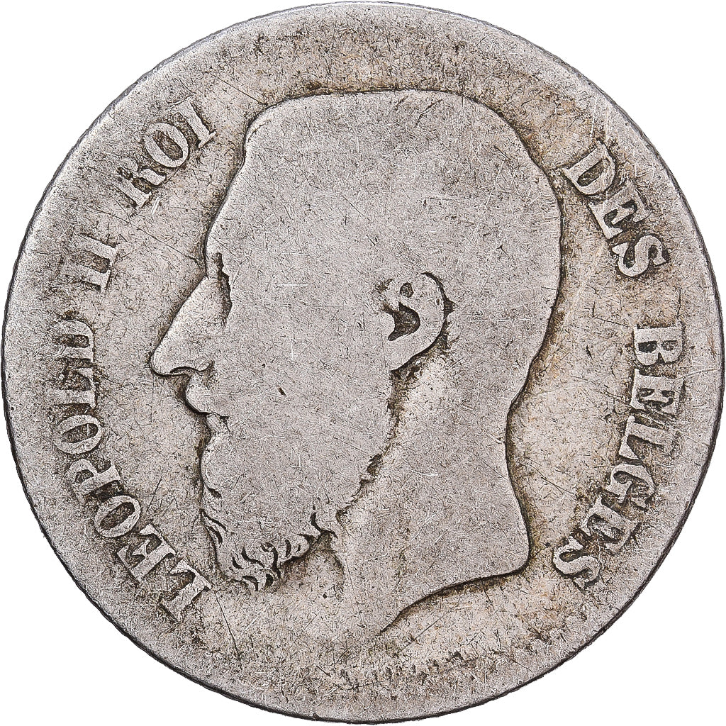Belgique, Leopold II, Franc, 1866, Bruxelles, Argent, B, KM:28.1