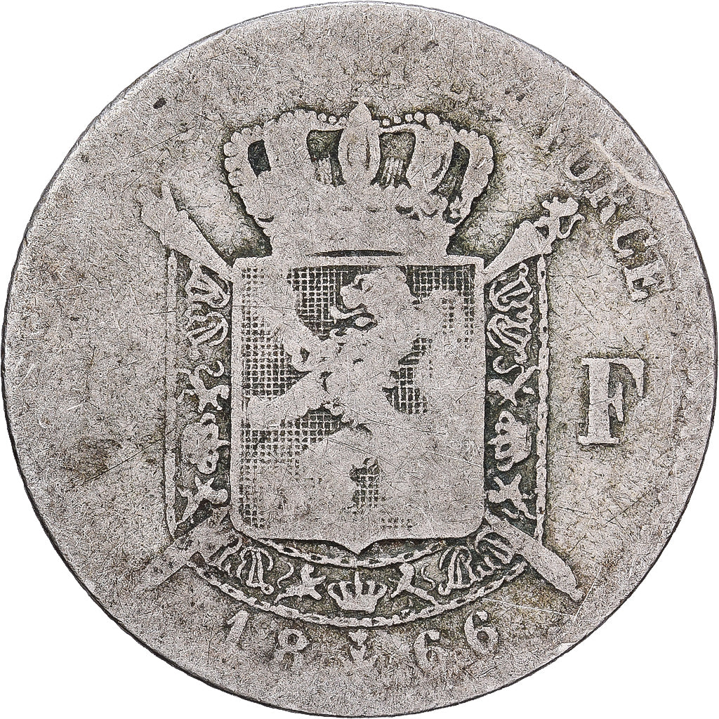 Belgique, Leopold II, Franc, 1866, Bruxelles, Argent, B, KM:28.1