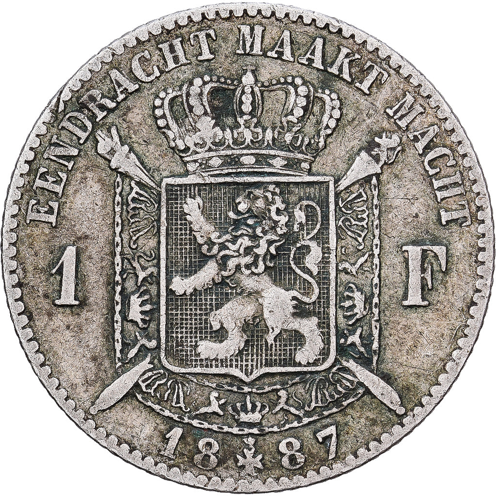 Belgia, Leopold II, Franc, 1887, Brussels, Srebro, VF(20-25), KM:29.1