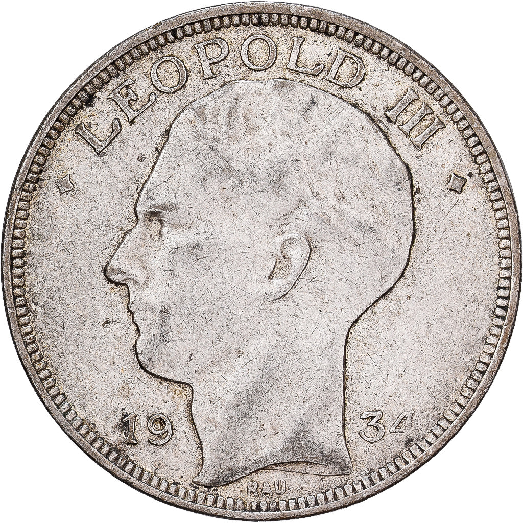 Bélgica, 20 Francs, 20 Frank, 1934, Brussels, Prata, EF(40-45), KM:105