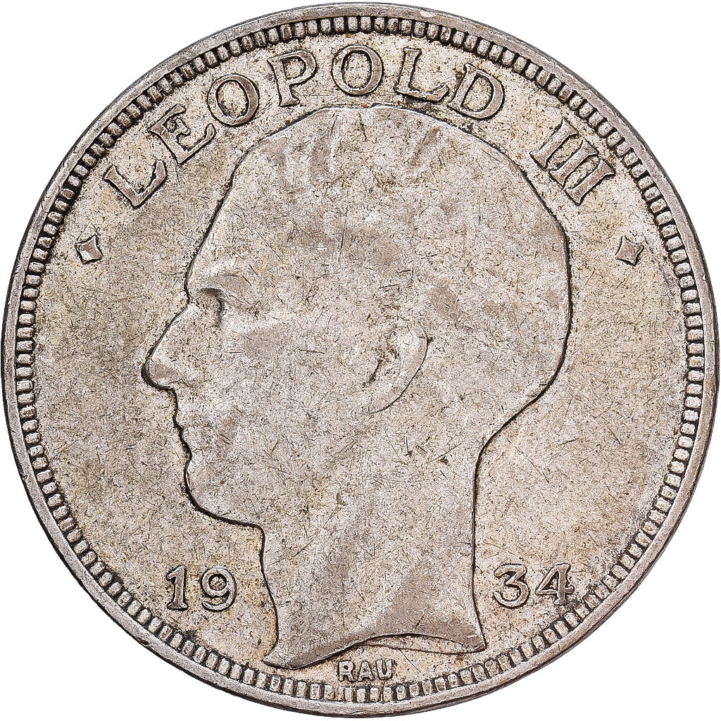 Belgium, Leopold III, 20 Francs, 20 Frank, 1934, Brussels, Silver, EF(40-45)