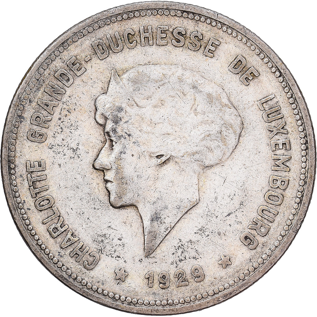 Luxemburgo, Charlotte, 5 Francs, 1929, Plata, MBC, KM:38