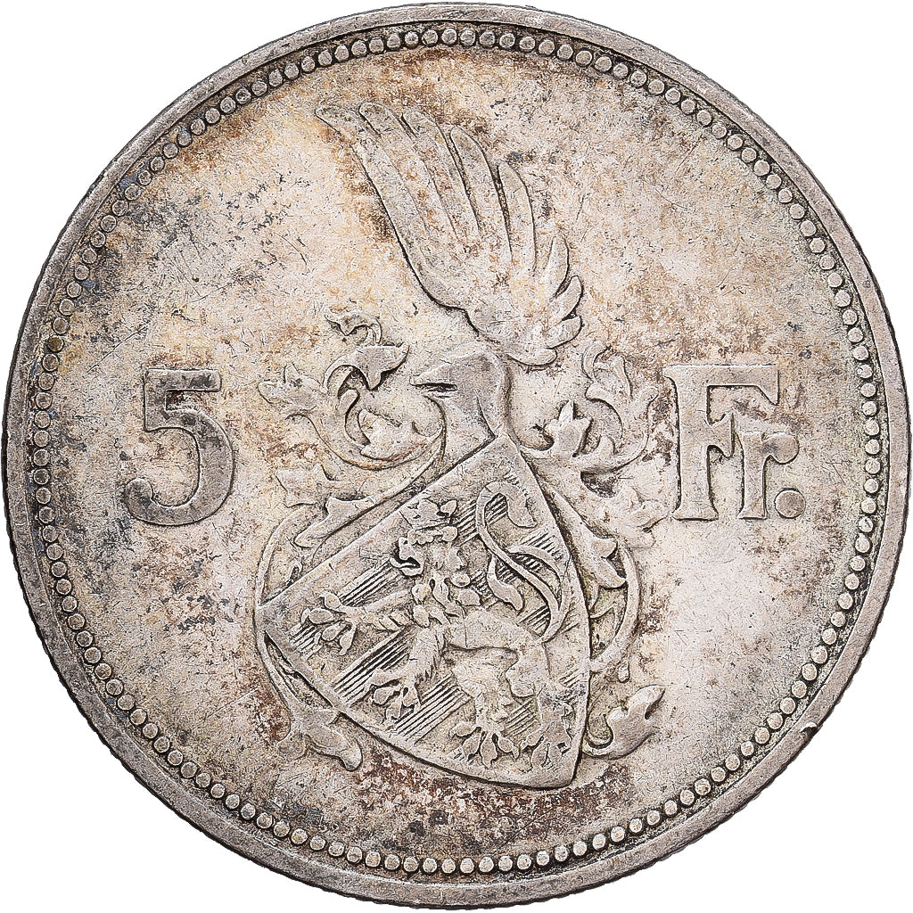 Luxemburgo, Charlotte, 5 Francs, 1929, Plata, MBC, KM:38