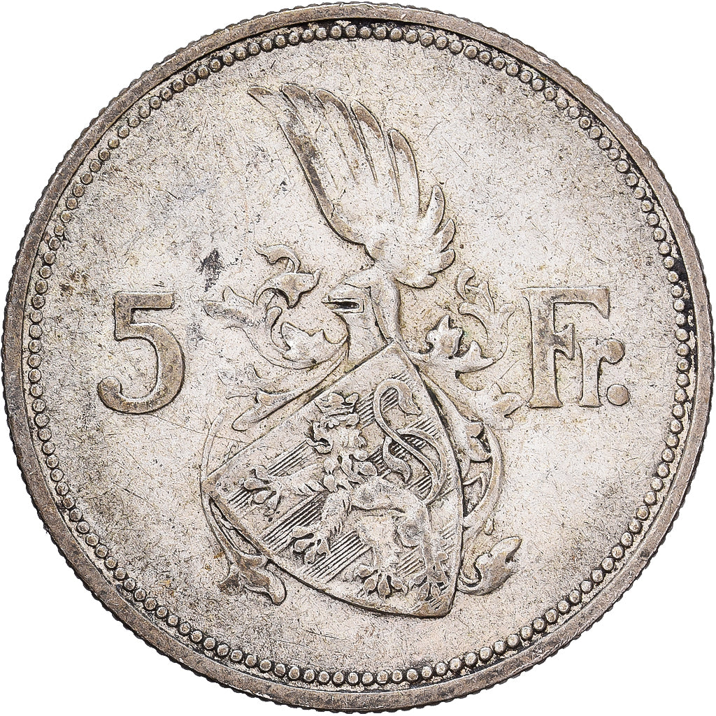 Luxemburgo, Charlotte, 5 Francs, 1929, Plata, BC+, KM:38