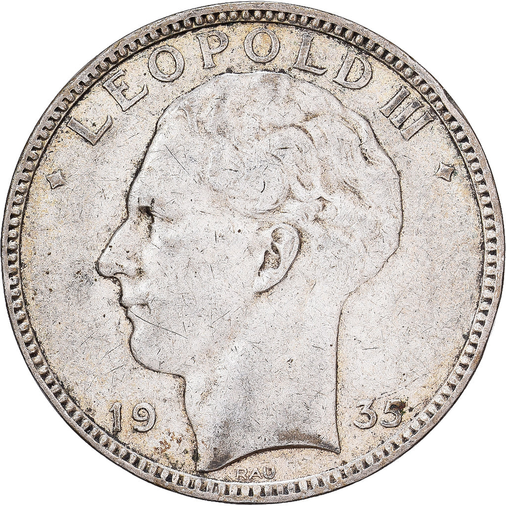 Bélgica, Leopold III, 20 Francs, 20 Frank, 1935, Brussels, Prata, AU(50-53)
