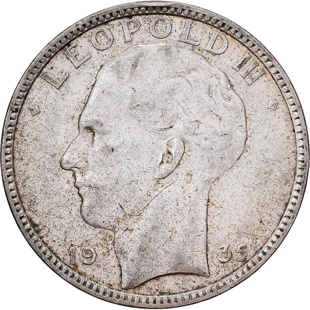 Belgio, Leopold III, 20 Francs, 20 Frank, 1935, Brussels, Argento, BB, KM:105
