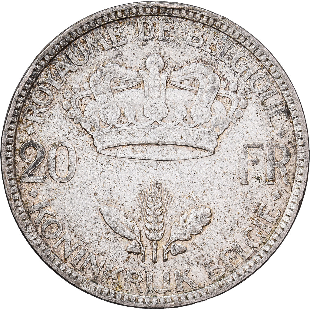 Belgio, Leopold III, 20 Francs, 20 Frank, 1935, Brussels, Argento, BB, KM:105